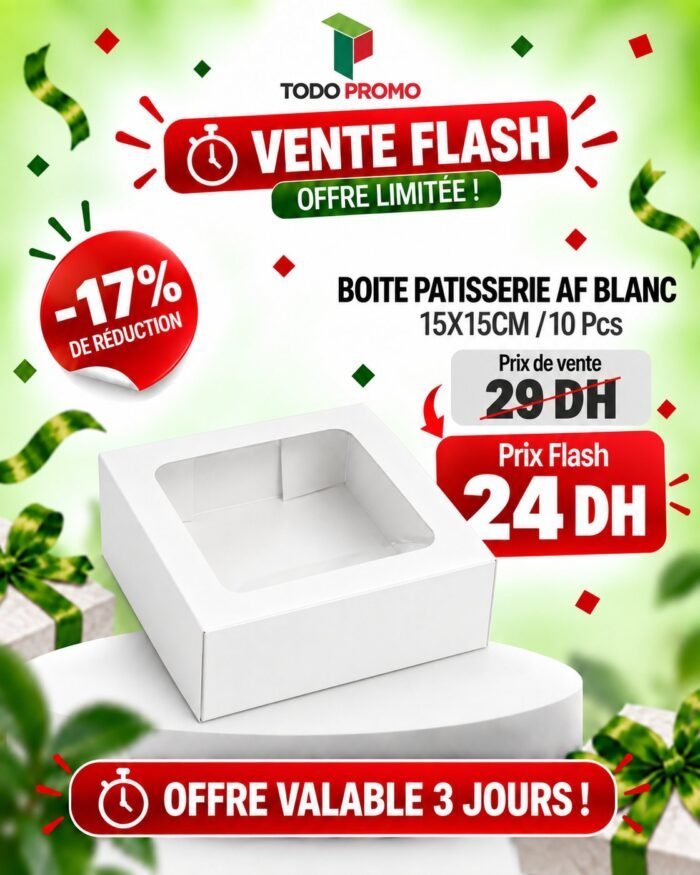 Boite Patisserie AF 15X15CM /10 Pcs Couleur : BLANC
