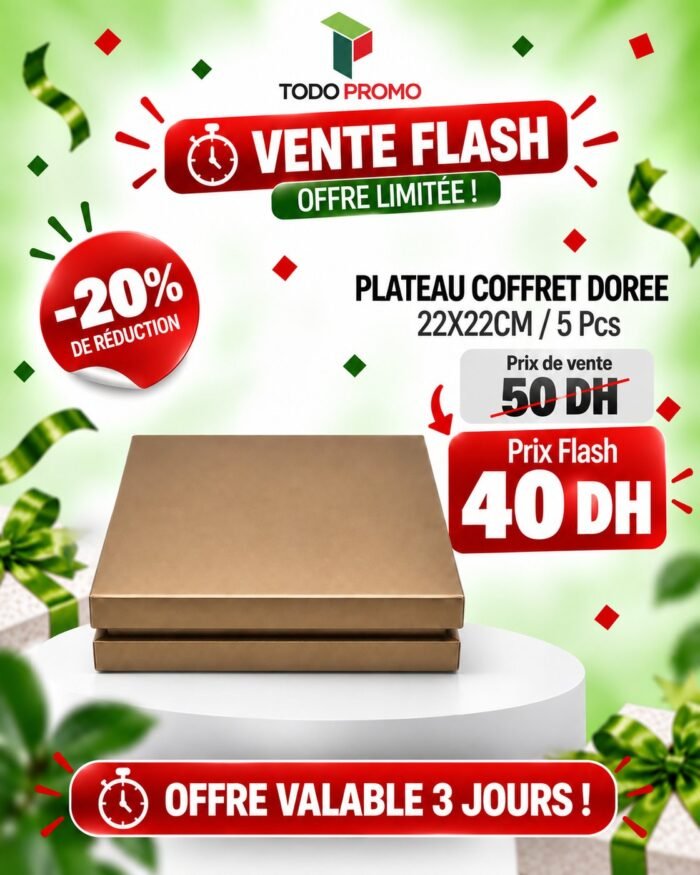 Plateau Coffret 22X22CM /5 Pcs Couleur : DOREE