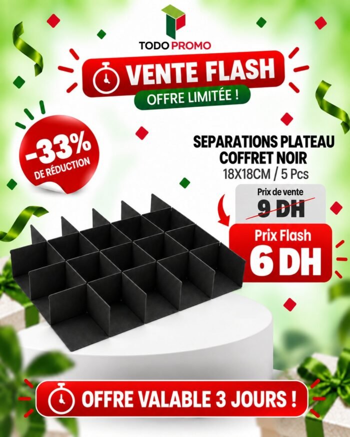 Separations Plateau Coffret 18X18CM /5 Pcs Couleur : NOIR