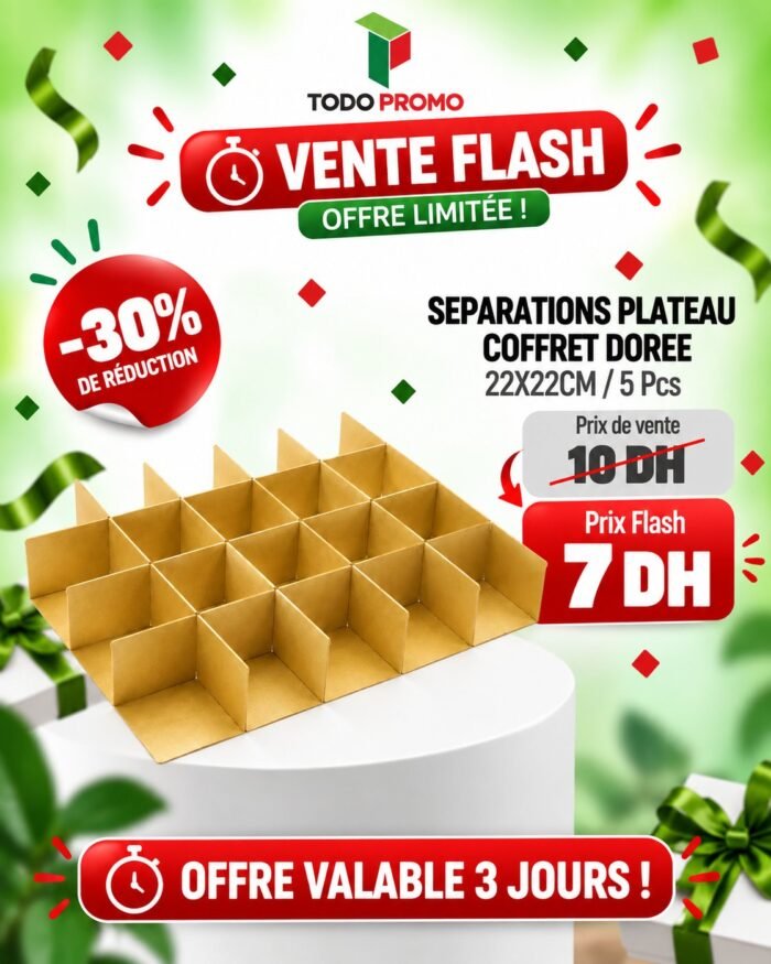 Separations Plateau Coffret 22X22CM /5 Pcs Couleur : DOREE