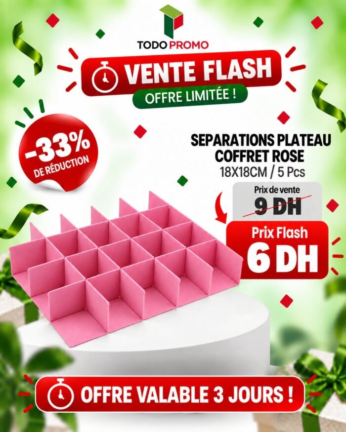 Separations Plateau Coffret 18X18CM /5 Pcs Couleur : ROSE
