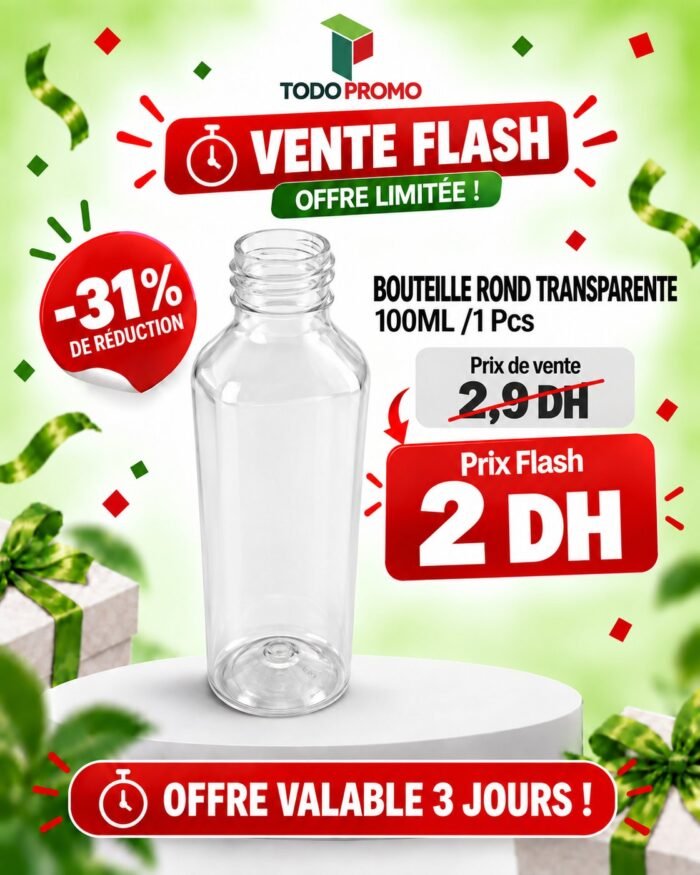 Bouteille Rond 100ML Couleur : TRANSP