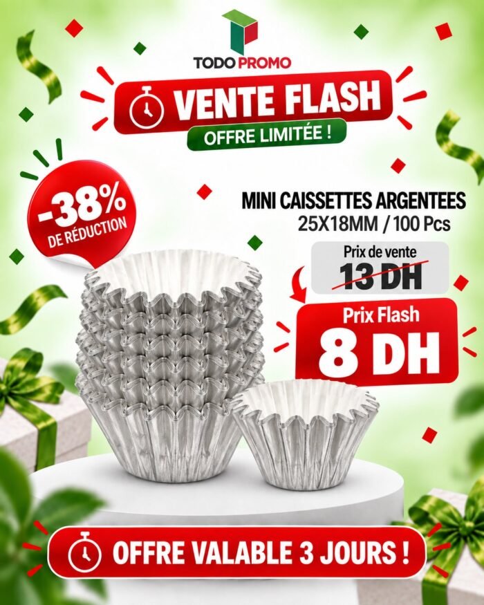 MINI CAISSETTES ARGENTEES 25X18MM /100 Pcs