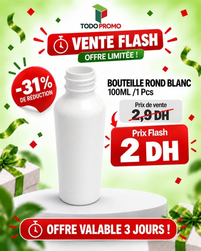 Bouteille Rond 100ML Couleur : BLANC
