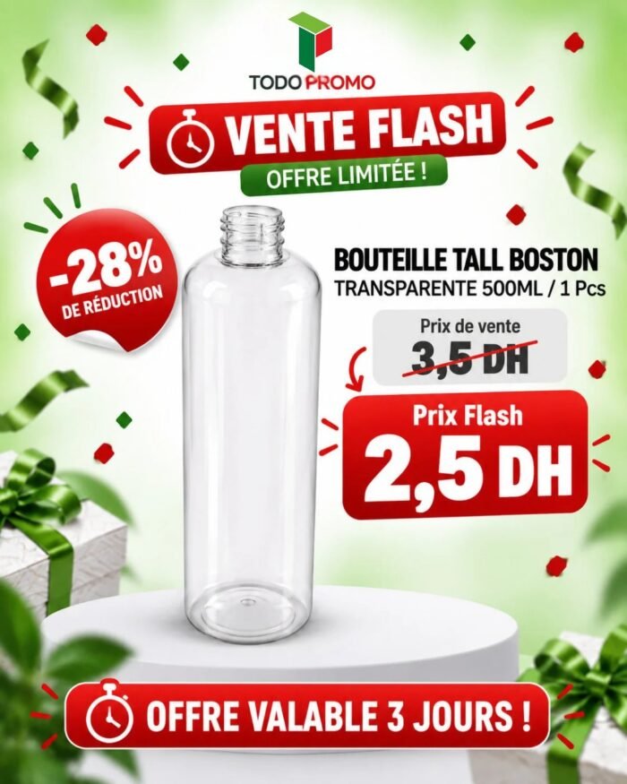 Bouteille Tall Boston 500ML Couleur : Transparent